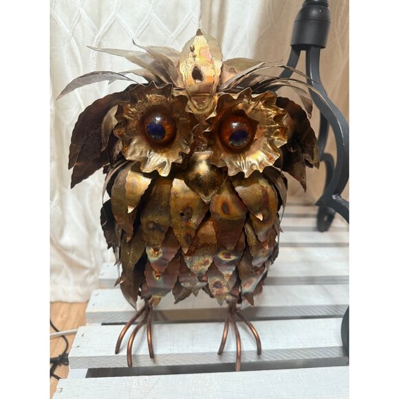 Midcentury Whimsical Torch Cut Metal Brutalist Owl Sculpture  Rustic Art Retro - Picture 9 of 16